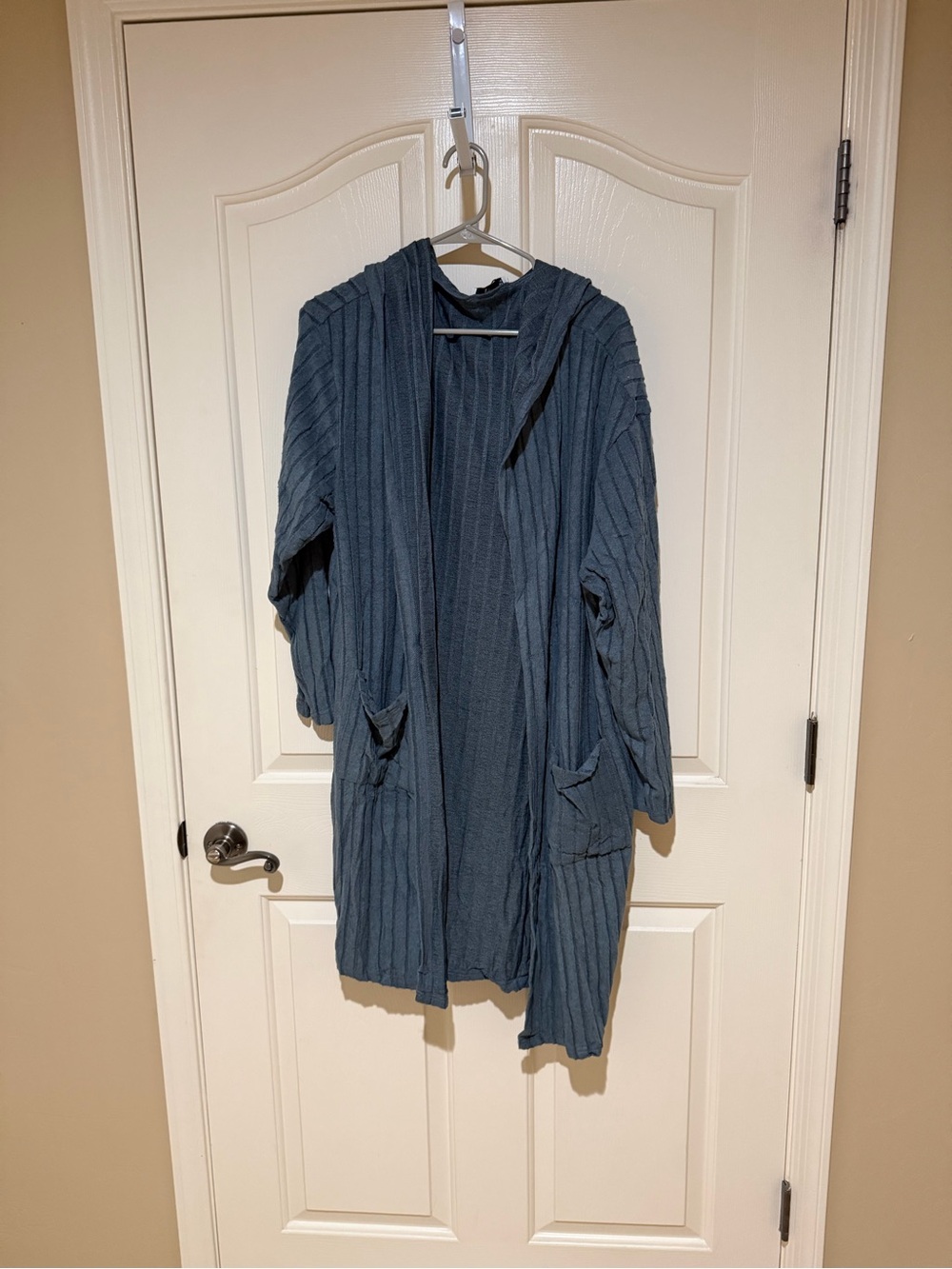 Cozy Ribbed Hooded Cardigan in Slate Blue